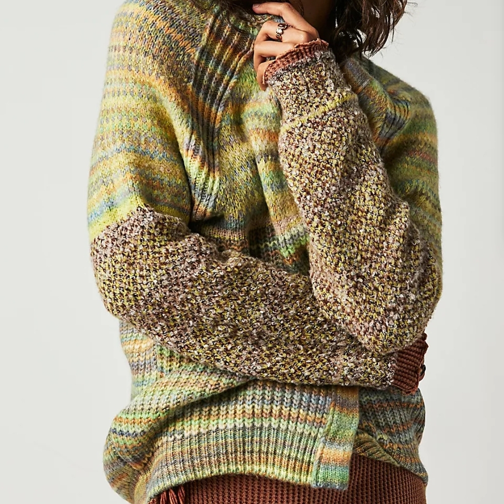 Free People Chocolate Lime Combo Sedona Cardi Sweater Size Med NWT - Picture 2 of 14
